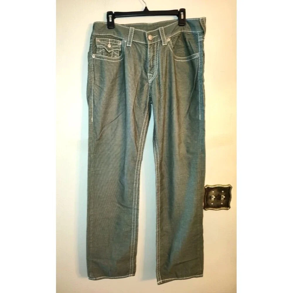 Men's True Religion World Tour Section Olive Green Velvet Jeans Size 33